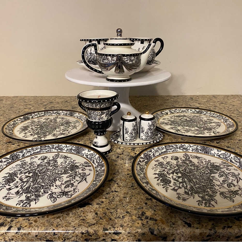 Mud Pie Black and Cream Mini Tea Set